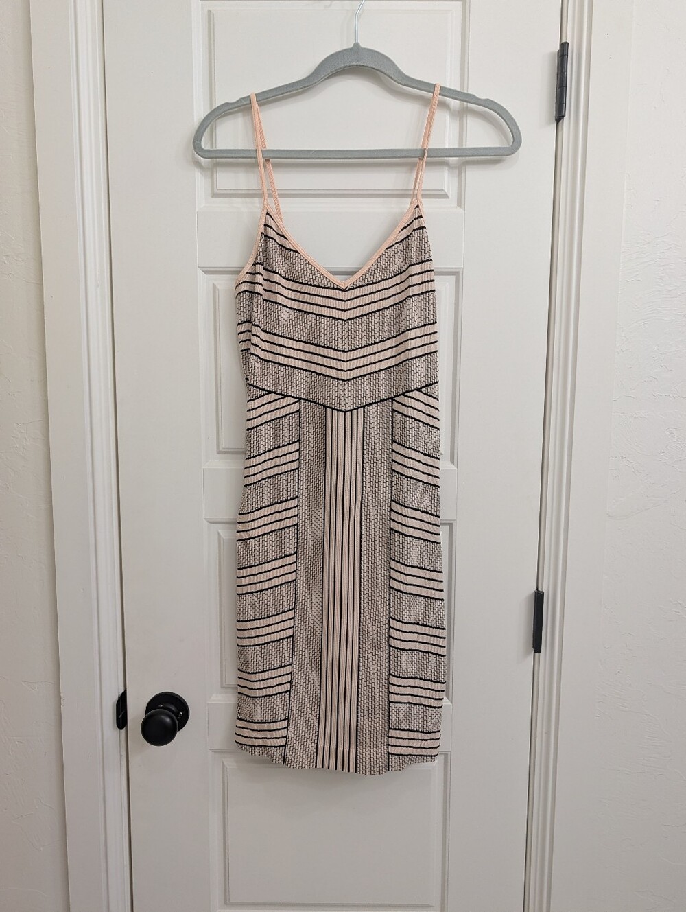BCBGeneration Beige and Black Striped Bodycon Dress